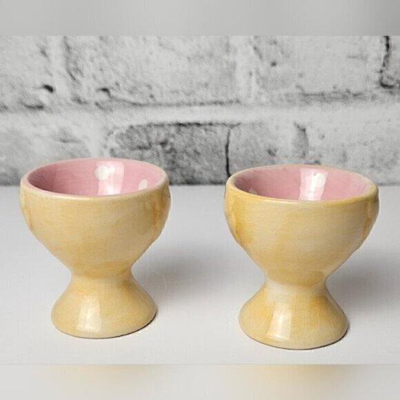 Vintage Chick Egg Cups – Pink Bow Ceramic Set of 2 | Kawaii Easter Decor - Picture 5 of 9